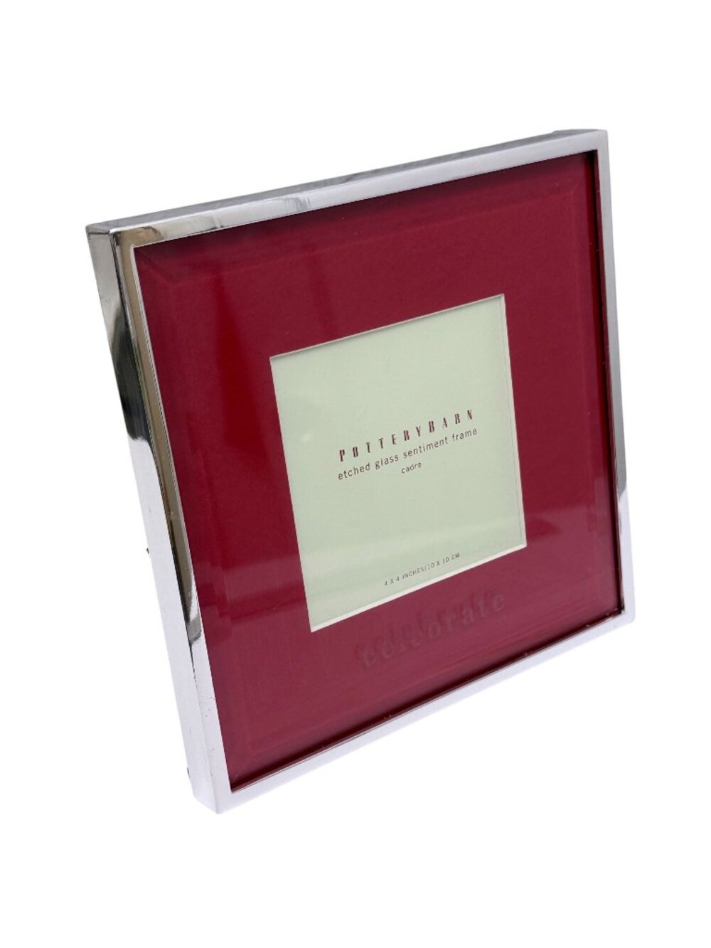 POTTERY BARN Celebrate Photo Frame for 4x4 Photo Silvertone with Red Mat